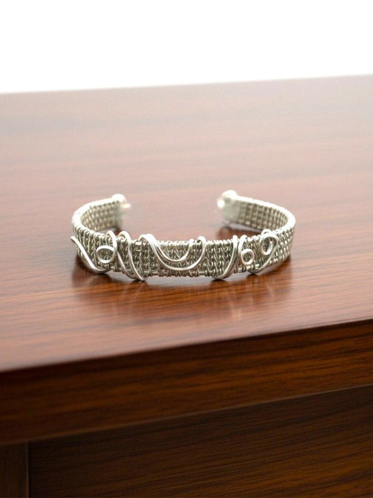 Handwoven Silver Filled Wire Cuff Bracelet, Adjustable Artisan Jewelry